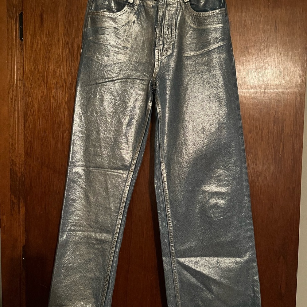 Zara women’s Metallic Silver Straight Jeans - Picture 5 of 12